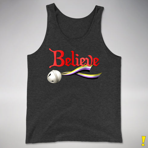 Believe Nonbinary Pride Jingle Bell Premium Tank Top - Charcoal Triblend
